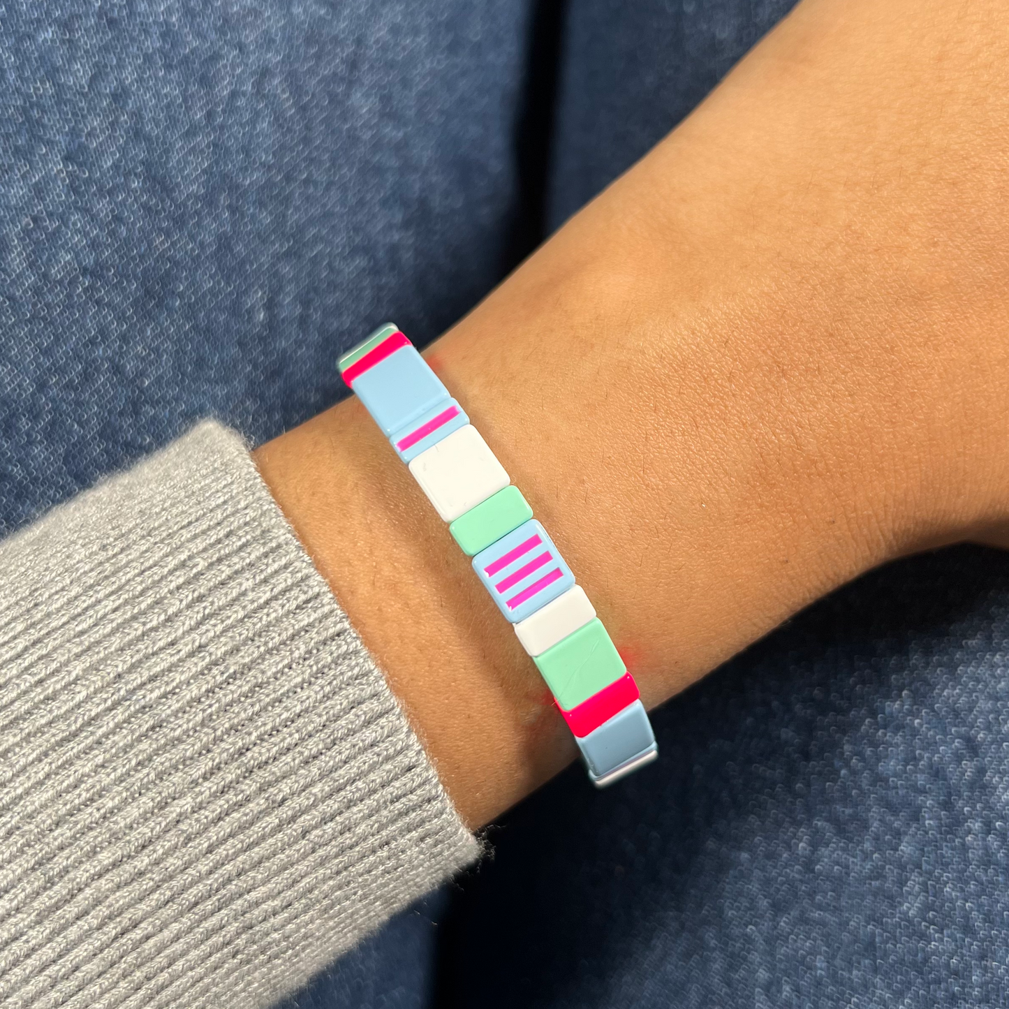 Candy Striped Enamel Bracelet | Mint